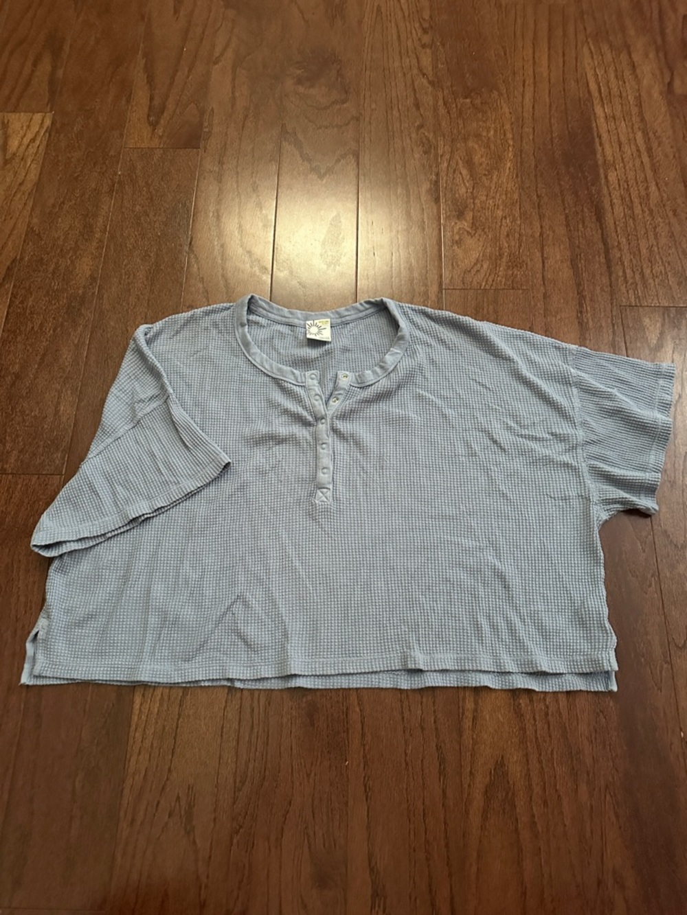 aerie Light Blue Waffle Henley Short Sleeve Shirt